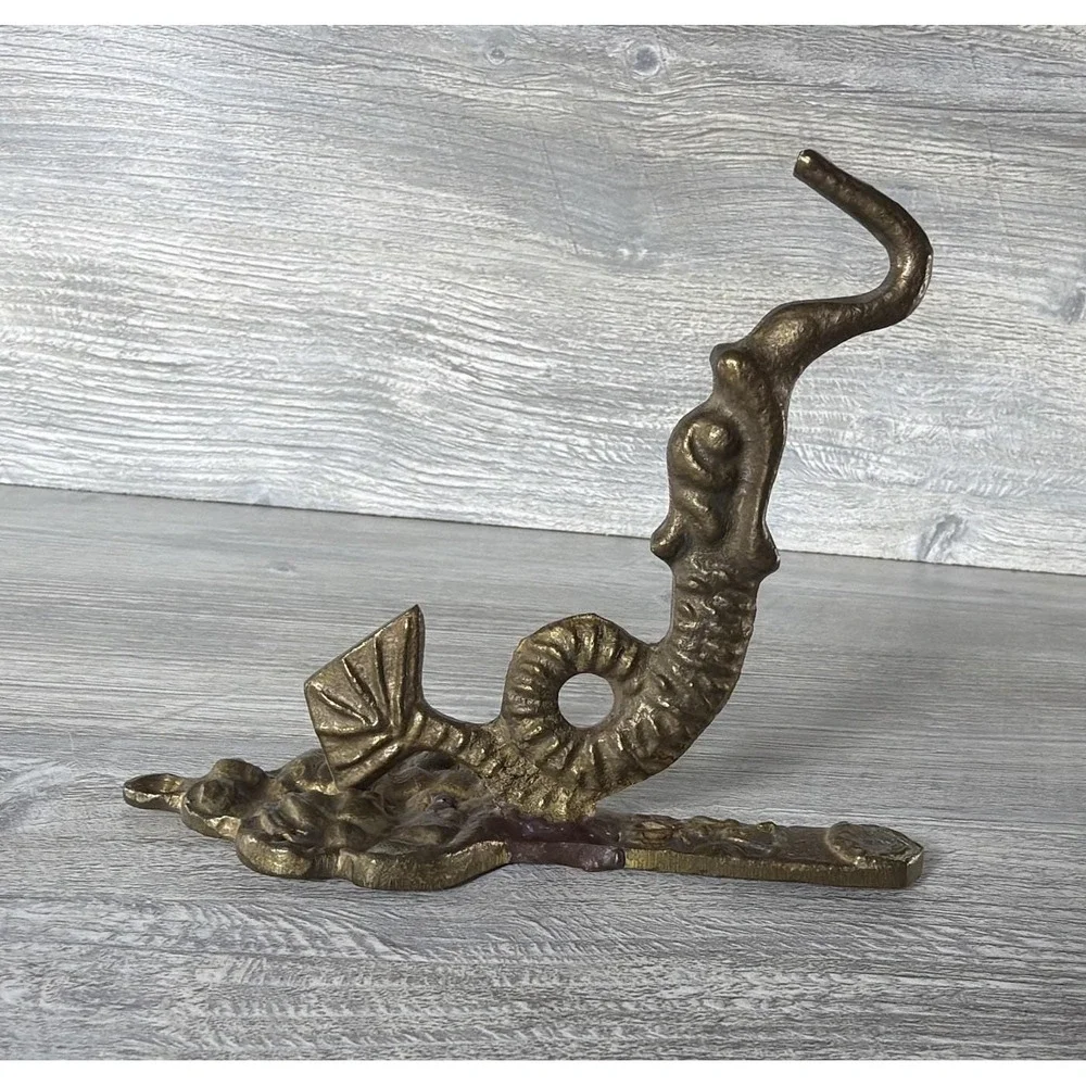 Antique Bronze Brass Hang Wall Hook Ornate Curled Serpent Tail Architectural 5